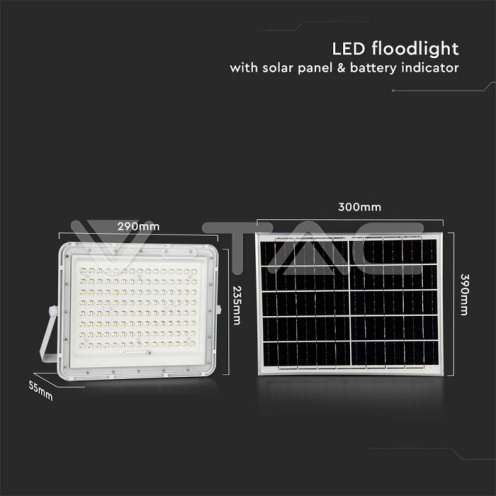 20W LED Соларен Прожектор 4000K Сменяема Батерия Бяло Тяло 1800Lm - изглед 4