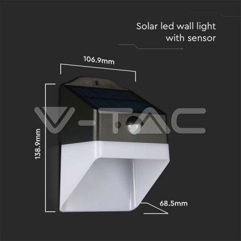 2W LED Соларна стенна лампа панда литиева Батерия 3.7v 1200mA CCT: 4000K Черна+Бяла - изглед 9