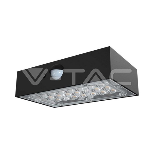 3W LED Соларна Стенна Лампа със Сензор 4000K+3000K Черна - изглед 1