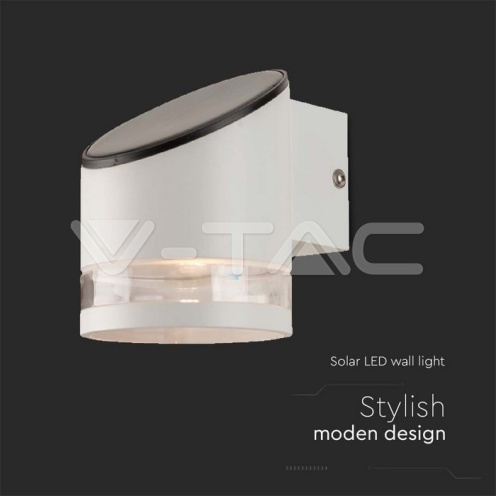 1W LED Соларна Стенна Лампа SMD Бяло Тяло IP44 3000K /1/ - изглед 2