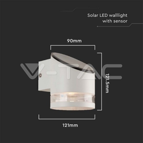 1W LED Соларна Стенна Лампа SMD Бяло Тяло IP44 3000K /1/ - изглед 6