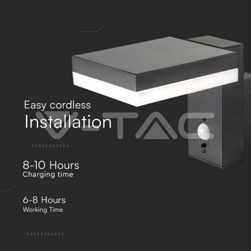 5.5W LED Соларна Стенна Черна PIR Сензор Квадрат 3000K IP44 - изглед 3 - rZ commerce 5.5W LED Соларна Стенна Черна PIR Сензор Квадрат 3000K IP44 - изглед 3