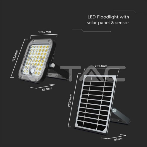 10W LED Соларен прожектор LiFePo батерия 3.7V черен 6000K 1500Lm IP65 - изглед 8