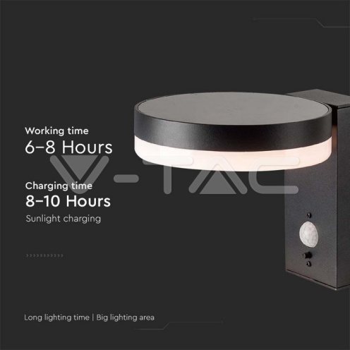 5.5W LED Соларна Стенна Черна PIR Сензор Кръг 3000K IP44 - изглед 3 - rZ commerce 5.5W LED Соларна Стенна Черна PIR Сензор Кръг 3000K IP44 - изглед 3
