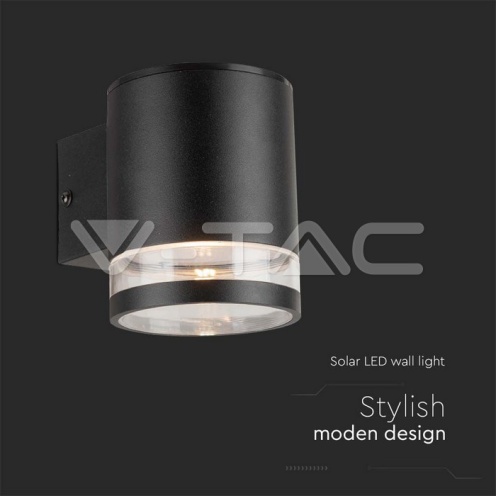 1W LED Соларна Стенна Лампа SMD Черно Тяло IP44 3000K - изглед 2