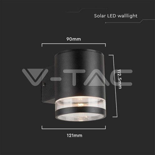 1W LED Соларна Стенна Лампа SMD Черно Тяло IP44 3000K - изглед 6