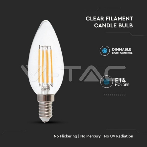 LED Крушка - 4W Filament E14 Кендъл Димиращ 3000K 400Lm - изглед 2