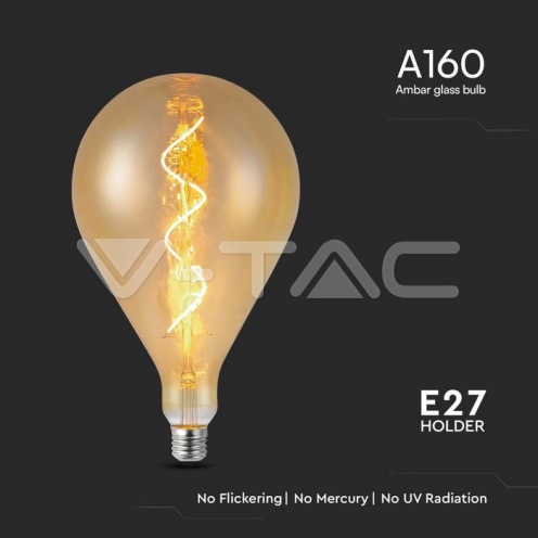 LED Крушка - 4W Filament Спирала A160 2700K Амбър - изглед 2