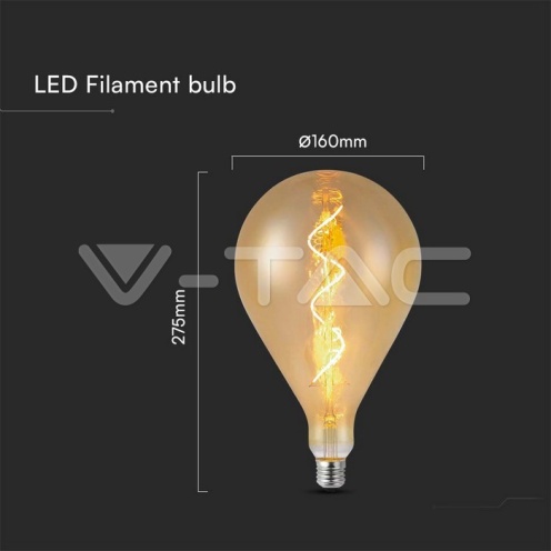 LED Крушка - 4W Filament Спирала A160 2700K Амбър - изглед 3
