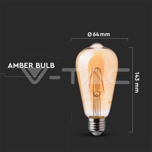 LED Крушка - 6W Filament E27 ST64 Амбър 2200K - изглед 4
