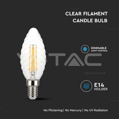 LED Крушка - 4W Filament E14 Кендъл Спирала Димиращ 3000K - изглед 2