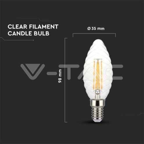LED Крушка - 4W Filament E14 Кендъл Спирала Димиращ 3000K - изглед 4