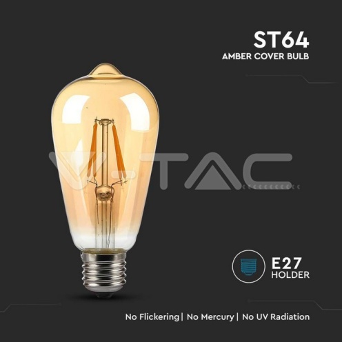 LED Крушка - 4W Filament E27 ST64 Амбър 2200K 350Lm - изглед 2
