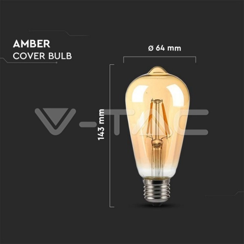 LED Крушка - 4W Filament E27 ST64 Амбър 2200K 350Lm - изглед 4