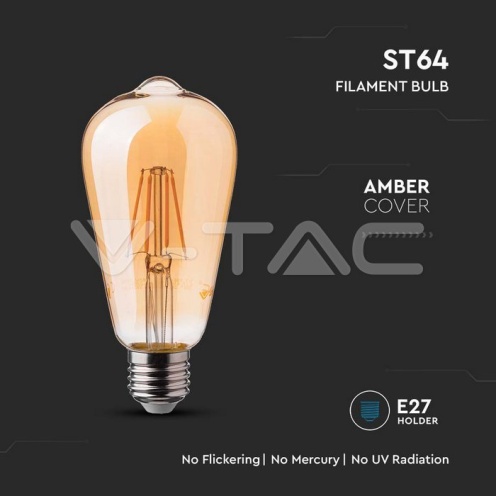LED Крушка - 6W Filament E27 ST64 Амбър 2200K - изглед 2