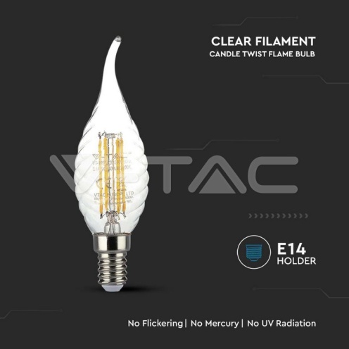 LED Крушка - 4W Filament E14 Кендъл Спирала Пламък 2700K 400Lm - изглед 2