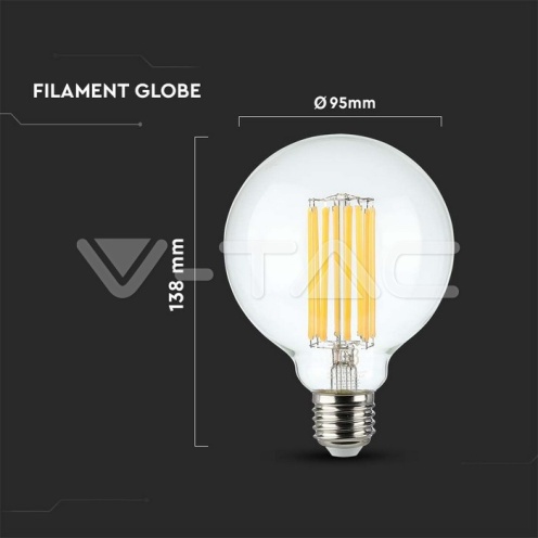 LED Крушка - 6W Filament E27 G95 3000K - изглед 4