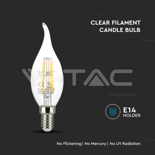 LED Крушка - 4W Filament E14 Кендъл Пламък 3000K 400Lm - изглед 2