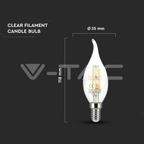 LED Крушка - 4W Filament E14 Кендъл Пламък 3000K 400Lm - изглед 4