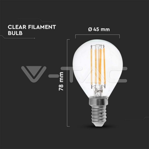 LED Крушка - 4W Filament E14 P45 3000K 400Lm - изглед 4