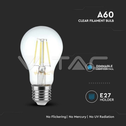 LED Крушка - 8W Filament E27 A60 Димираща 3000К 720Lm - изглед 2