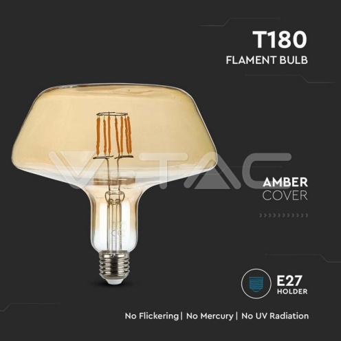LED Крушка - 8W Filament E27 T180 Амбър 1800K - изглед 2