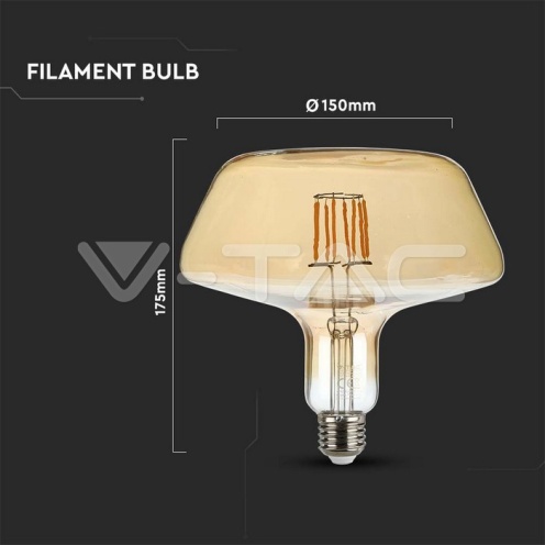 LED Крушка - 8W Filament E27 T180 Амбър 1800K - изглед 4