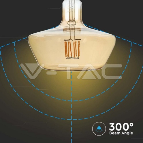 LED Крушка - 8W Filament E27 T180 Амбър 1800K - изглед 3