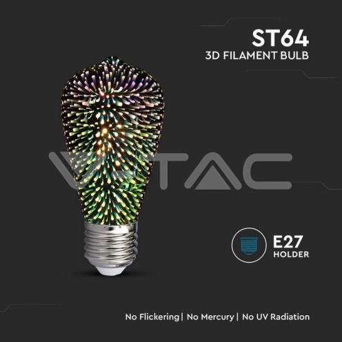 LED Крушка - 3W Filament E27 ST64 3D 3000K - изглед 2