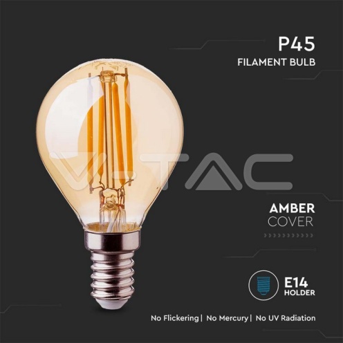 LED Крушка - 4W Filament E14 P45 Амбър 2200К 350Lm - изглед 2