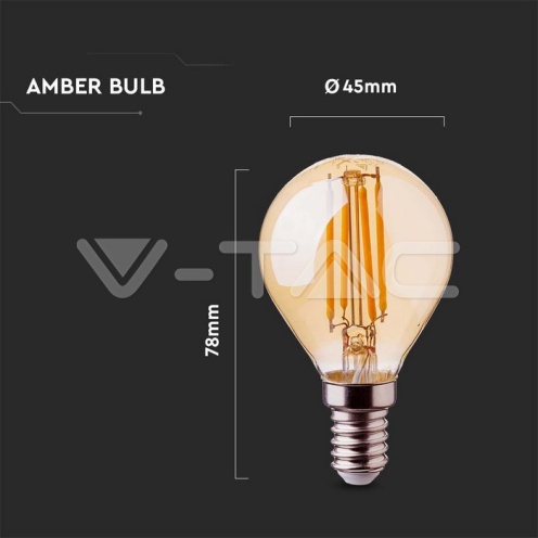 LED Крушка - 4W Filament E14 P45 Амбър 2200К 350Lm - изглед 4