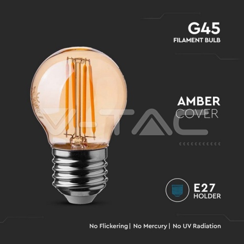 LED Крушка - 4W Filament E27 G45 Amber Cover 2200К 350Lm - изглед 2