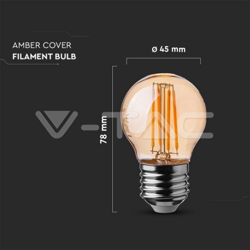 LED Крушка - 4W Filament E27 G45 Amber Cover 2200К 350Lm - изглед 4