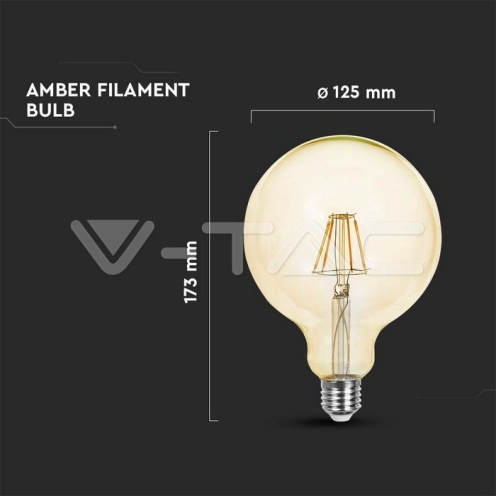 LED Крушка - 4W Filament E27 G125 Амбър 2200К - изглед 4
