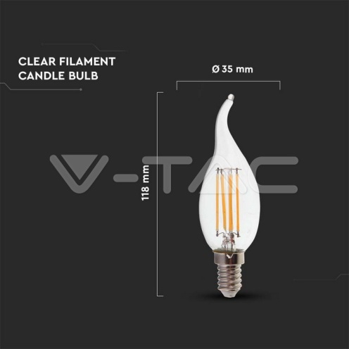LED Крушка - 4W Filament E14 Кендъл Пламък 4000K 400Lm - изглед 4