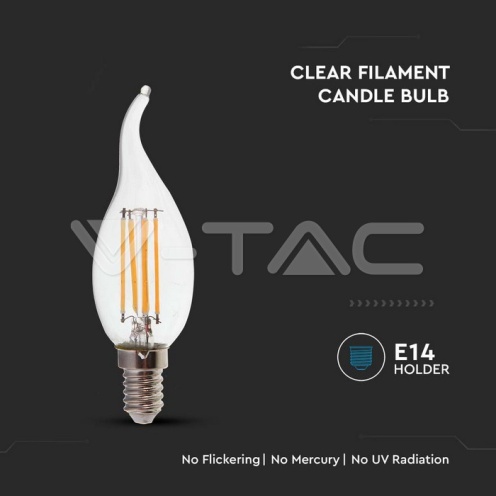 LED Крушка - 4W Filament E14 Кендъл Пламък 4000K 400Lm - изглед 2