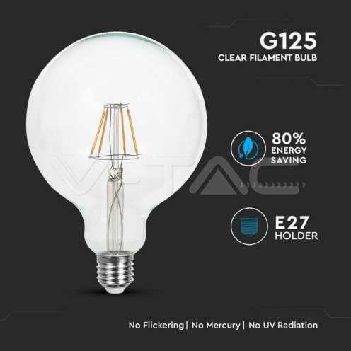 LED Крушка - 6W Filament E27 G125 6400K - изглед 2 - rZ commerce LED Крушка - 6W Filament E27 G125 6400K - изглед 2