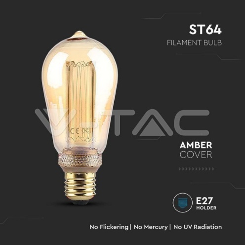 LED Крушка - 4W Filament E27 ST64 Амбър Арт 2200K - изглед 2