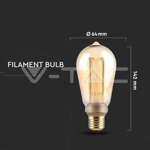 LED Крушка - 4W Filament E27 ST64 Амбър Арт 2200K - изглед 4