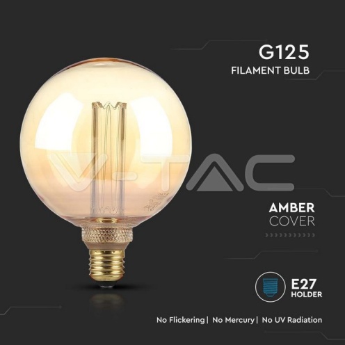 LED Крушка - 4W Filament E27 G125 Амбър ART 1800К - изглед 2
