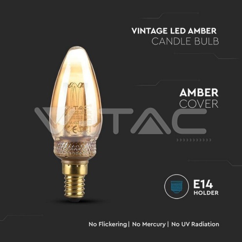 LED Крушка - 2W Filament E14 Кендъл Амбър Арт 1800K - изглед 2