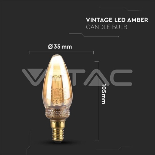 LED Крушка - 2W Filament E14 Кендъл Амбър Арт 1800K - изглед 4