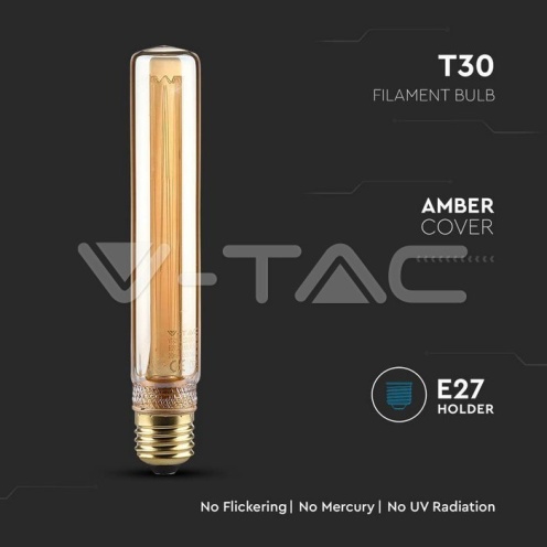 LED Крушка - 2W Filament E27 T30 Амбър 3000K - изглед 2