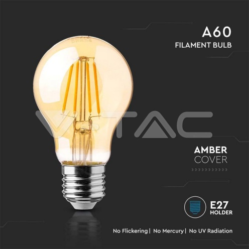LED Крушка - 12.5W Filament E27 A70 Amber 2200K - изглед 2