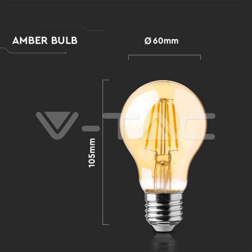 LED Крушка - 12.5W Filament E27 A70 Amber 2200K - изглед 4
