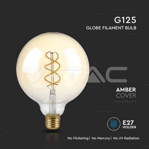 LED Крушка - 4.8W Filament E27 G125 Амбър Димиращ 1800К - изглед 2