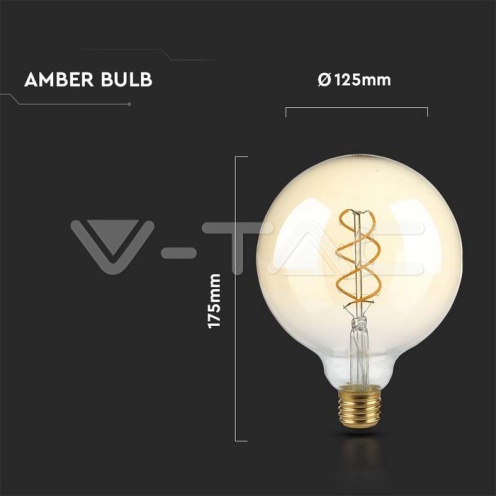 LED Крушка - 4.8W Filament E27 G125 Амбър Димиращ 1800К - изглед 4