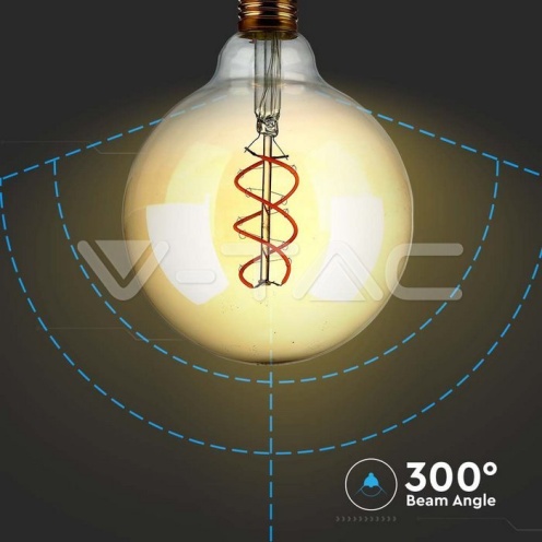 LED Крушка - 4.8W Filament E27 G125 Амбър Димиращ 1800К - изглед 3