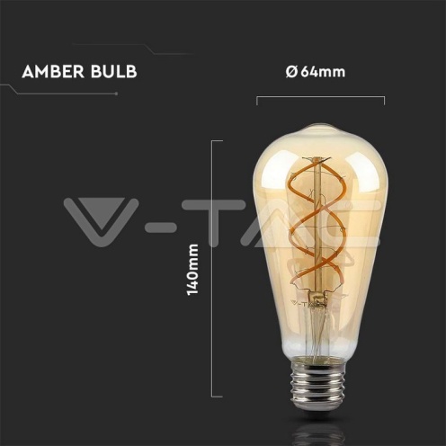 LED Крушка - 5W Filament E27 ST64 Амбър Димираща 2200K - изглед 4