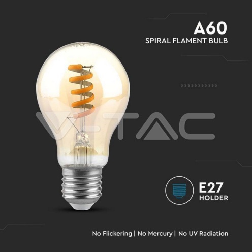 LED Крушка - 4W E27 Filament A60 Aмбър 1800К - изглед 2